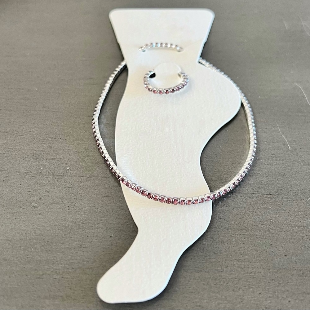 Silver & Purple Stretchy Allover Rhinestone Anklet Ankle Bracelet & Toe Ring Set